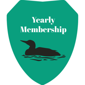 Yearly membership shield image of a loon swimming